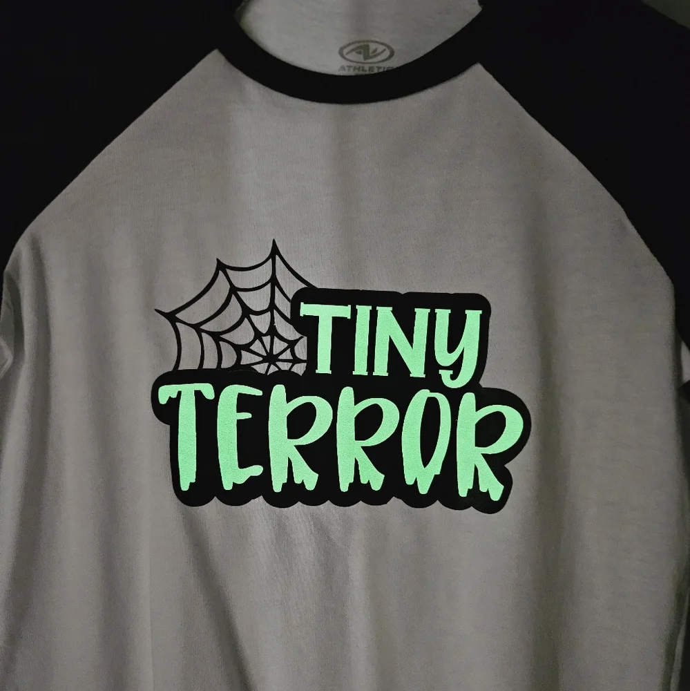 Spooky TINY TERROR Glow In‎ The Dark Kids Raglan Tee